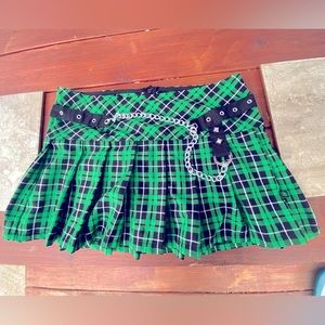 Plaid green skirt with chain. Purchased at Hot Topic.